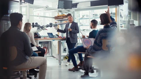 Female Developer Doing Robotics Industry Presentation Video stock 187569136