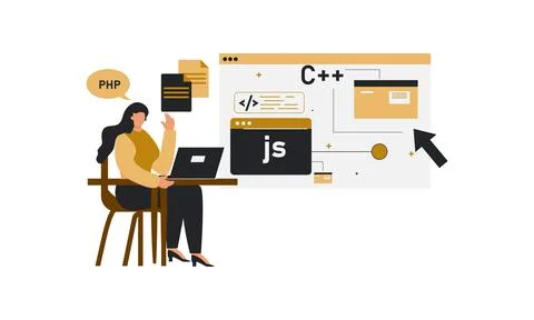 Female  Developer doing working on php coding イラスト素材