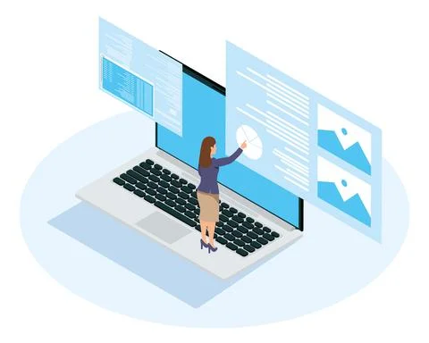 Female developer in laptop 스톡 일러스트