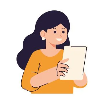Female developer with mobile Stock Illustration