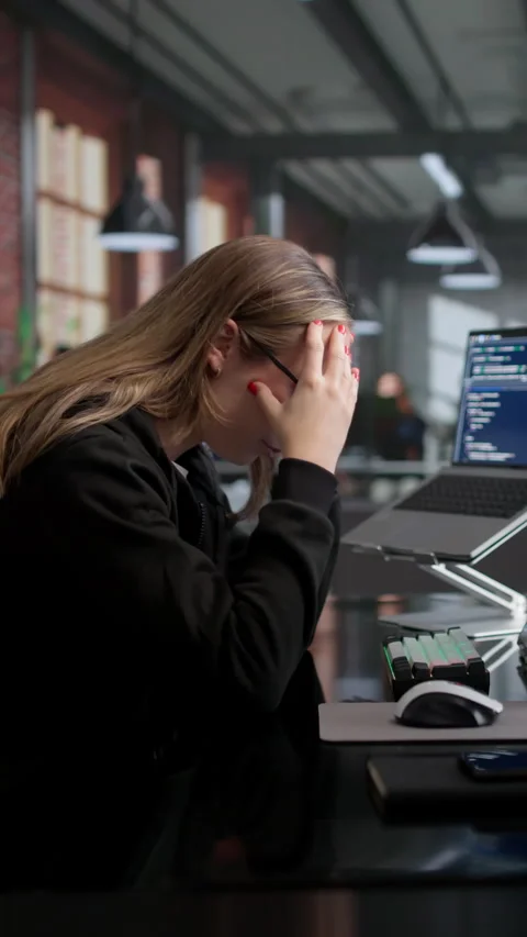 Female Developer Stressed While Coding Stock Footage 339173841