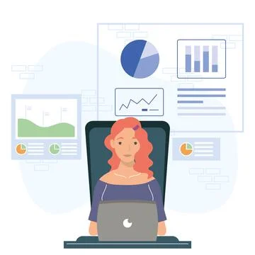 Female developer using laptop Stockillustratie