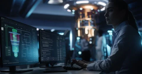 Female Developer Working on AI Model on Computer Stock Footage 318965612