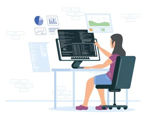 Female developer working Stock Illustration