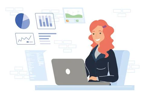 Female developer working in laptop Stock Illustration