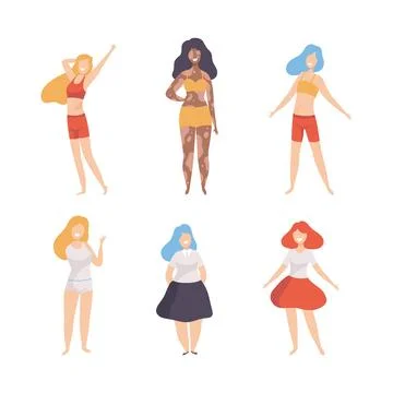Female with Different Figure Type and Height as Body Positive and Self イラスト素材