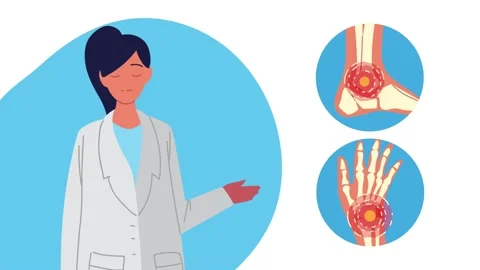 Female doctor explaining common bone conditions affecting wrist and ankle j.. Video stock 338987668