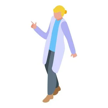 Female doctor explaining something while pointing with a finger isometric i.. 스톡 일러스트