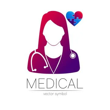 Female doctor with heart vector logotype. Medicine identity and concept. Logo Illustrazione stock