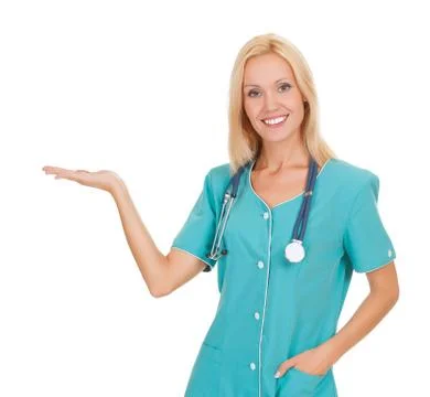 Female doctor holding something on her hand Stock Photos