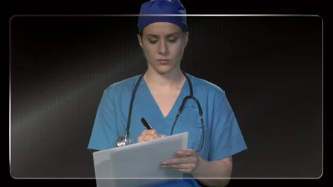 Female Doctor Looking Touchscreen Stock Footage 210225083