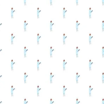 Female doctor using tablet in seamless pattern 스톡 일러스트