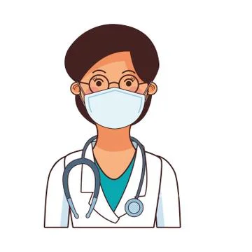 Female doctor worker profession using face mask 库存插图