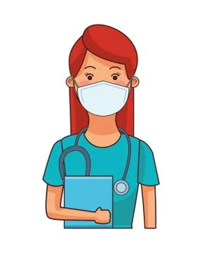 Female doctor worker profession using face mask Illustrazione stock