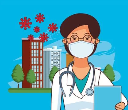 Female doctor worker profession using face mask イラスト素材