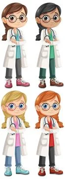 Female Doctors in Lab Coats イラスト素材