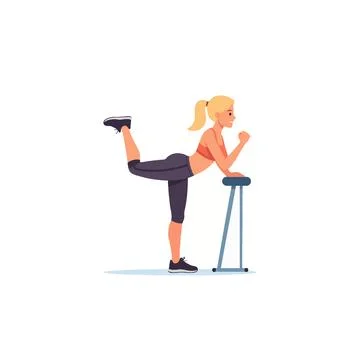 Female doing glute kickback exercise using a stool, improving fitness, stre.. Ilustración de archivo