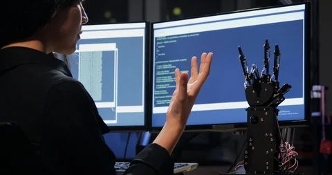 Female doing her robot project she testing sensor signal. Stock Footage 111515005