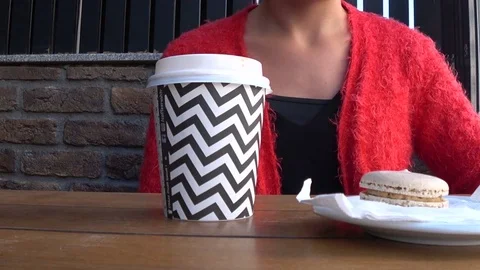 Female Drinking Coffee at Cafe 2 Stock Footage 82804444