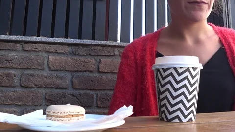 Female Drinking Coffee at Cafe 3 Stock Footage 94011900