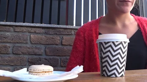 Female Drinking Coffee at Cafe 7 Stock Footage 82732281