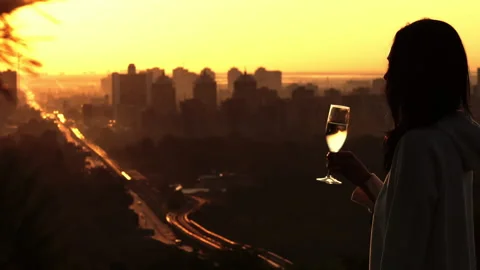 Female drinking wine outdoors Stock Footage 138791760