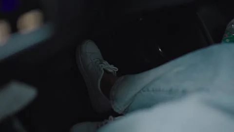 Female driver uses automatic transmission to press the pedal hard while the car  Stock Footage 264105334