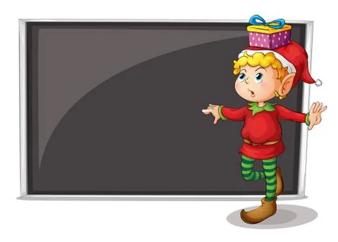 A female elf beside an empty gray board Illustrazione stock