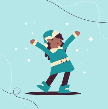 Female elf in uniform having fun african american girl santa helper celebrating Stock Illustration