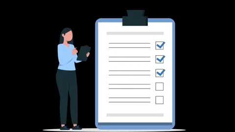 Female employee checking tasklist with clipboard in hand for checklist tick Stock Footage 308385363