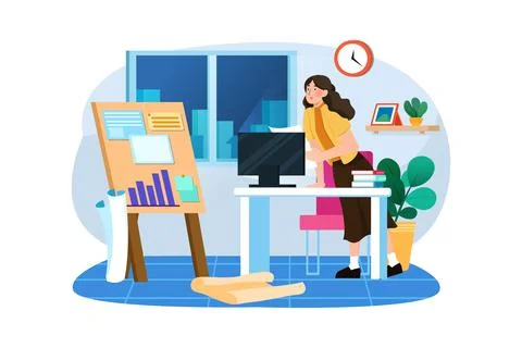 Female employee working on project Stock Illustration