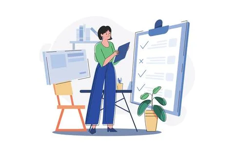 Female Employee Working On The Tasklist Stock Illustration