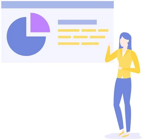 Female employees work with data analysis. Women analysing diagrams, statistical Stock Illustration