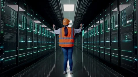 A Female Engineer Celebrating While Working in Data Center Video stock 321995424