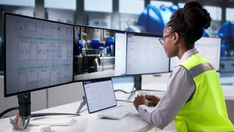 Female Engineer Checking Industrial System Stock Footage 328406922