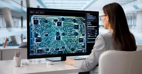 Female Engineer Concentrating On Team-Based PCB Development With Cutting-Edge Stock Photos