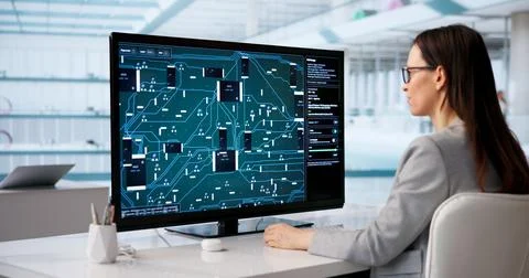 Female Engineer Concentrating On Team-Based PCB Development With Cutting-Edge Stock Photos