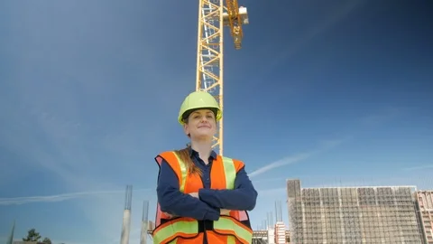 Female Engineer Construction Inspector Worker Portrait Proud at Work Site, 4k Stock-Footage 109464460