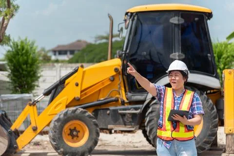 Female Engineer at Construction Site Stockfoto's