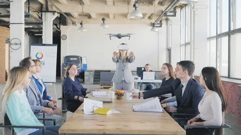 A female engineer controls the drone with hand gestures and virtual reality Stock Footage 109558795