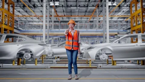 Female Engineer Disapproving With No Index Finger Sign In Car Factory Stock Footage 331633129