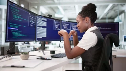 Female Engineer Frustrated With Coding At Her Desk Stock Footage 313356917