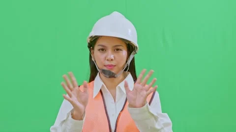 Female Engineer Gesturing No with Waving Hands on Green Screen Stock Footage 331627170