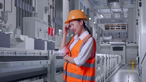 Female Engineer Having A Headache While Working At Medical Factory Stock Footage 300253443