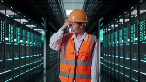 Female Engineer Having A Headache While Working in Data Center Stock Footage 321993553