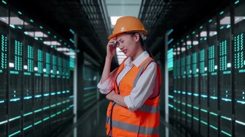 Female Engineer Having A Headache While Working in Data Center Stock Footage 321993872