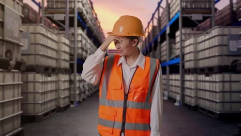 Female Engineer Having A Headache While Working at Fuel Warehouse Vídeos de archivo 332155726