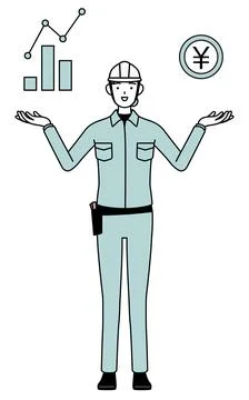 Female engineer in helmet and work wear guiding an image of DX, performance.. Stock Illustration