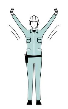 Female engineer in helmet and work wear doing radio calisthenics, preparati.. Stock Illustration