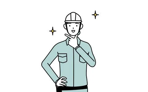Female engineer in helmet and work wear in a confident pose. Stock Illustration